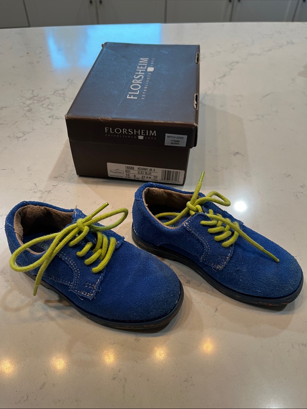 Florsheim Kids Blue Suede Lace-Up Shoes with Lime Laces
